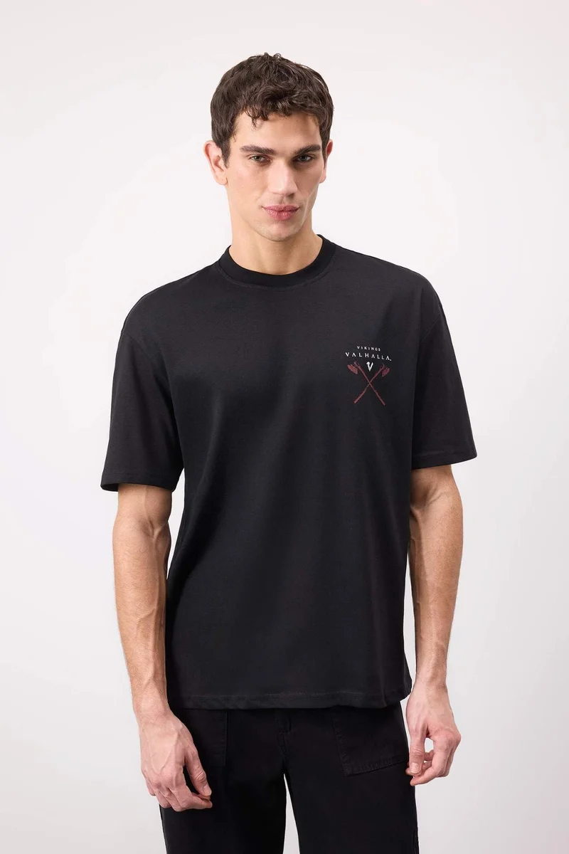 DeFacto Vikings Valhalla Boxy Fit Crew Neck Printed Short Sleeve T-Shirt
