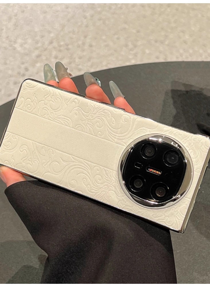 The Phone Case Is Suitable for Huawei Mate X6 Foldable Screen Chinese Style Printed Plain Leather Anti-Drop Protective Case, White [Single Back Shell] - Image 2