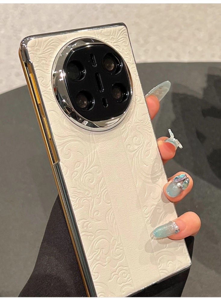 The Phone Case Is Suitable for Huawei Mate X6 Foldable Screen Chinese Style Printed Plain Leather Anti-Drop Protective Case, White [Single Back Shell] - Image 3