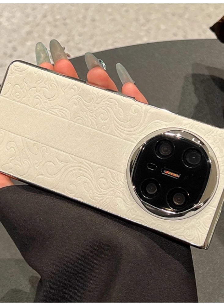 The Phone Case Is Suitable for Huawei Mate X6 Foldable Screen Chinese Style Printed Plain Leather Anti-Drop Protective Case, White [Single Back Shell] - Image 1