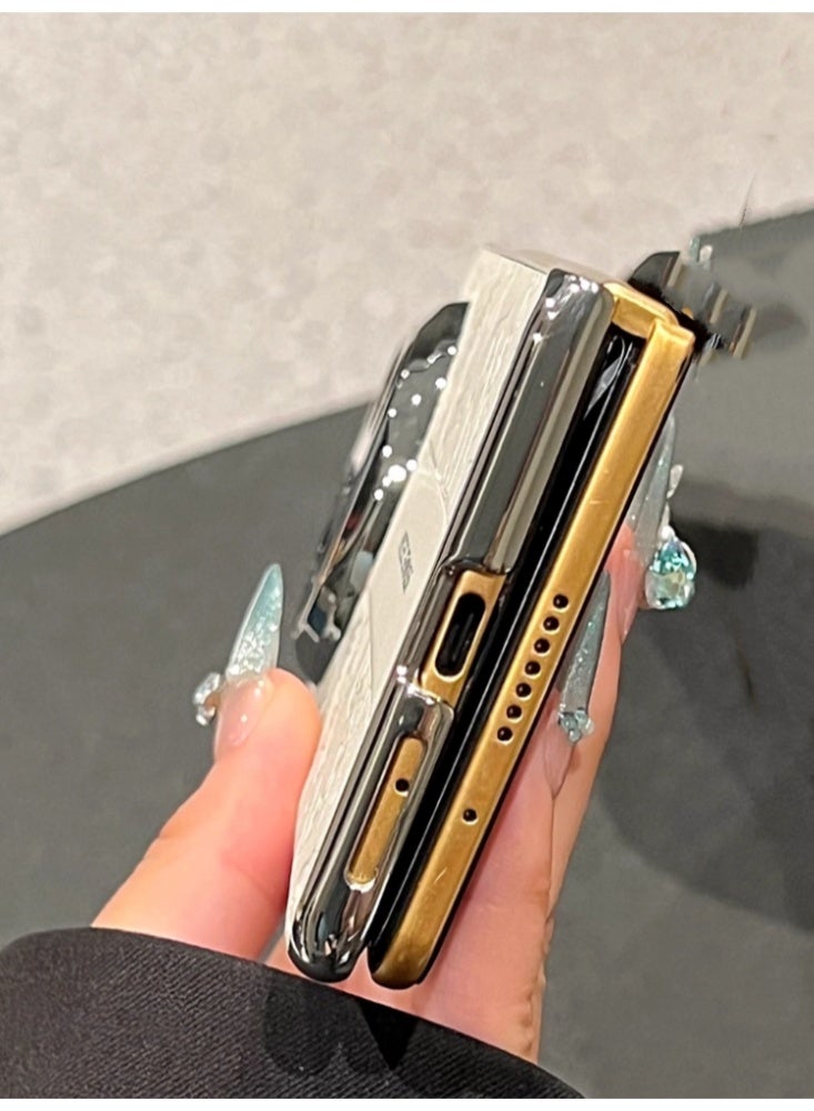 The Phone Case Is Suitable for Huawei Mate X6 Foldable Screen Chinese Style Printed Plain Leather Anti-Drop Protective Case, White [Single Back Shell] - Image 5