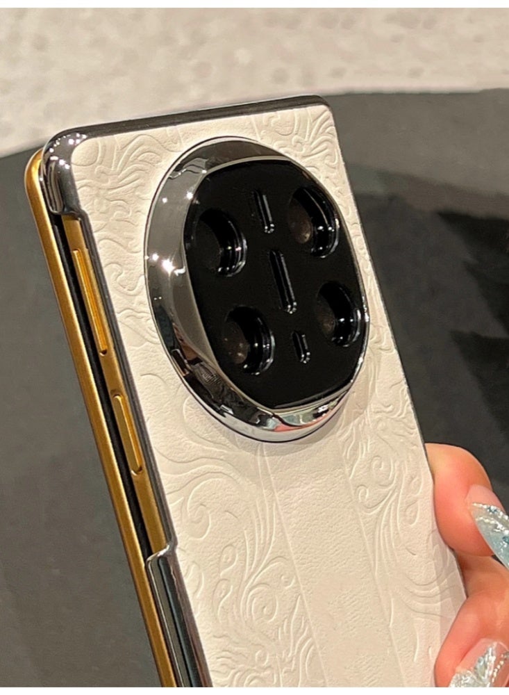 The Phone Case Is Suitable for Huawei Mate X6 Foldable Screen Chinese Style Printed Plain Leather Anti-Drop Protective Case, White [Single Back Shell] - Image 4