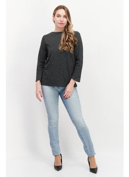Zero Women Round Neck Long Sleeve Plaid Blouse, Black  - Image 4