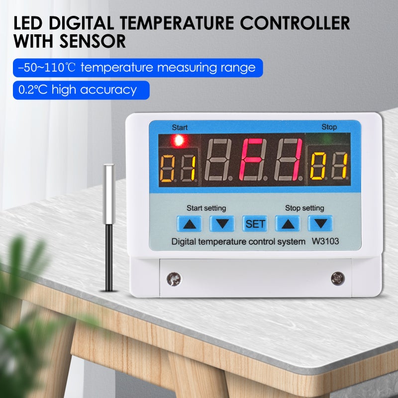 10A/DC12V LED Digital Temperature Controller Intelligent Thermostat Heating Cooling Temperature Control System with Sensor - Image 3