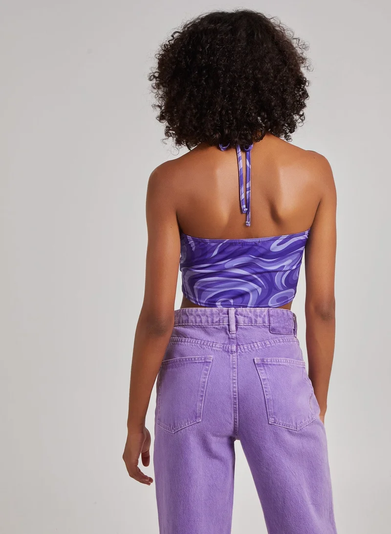 Pink Vanilla Swirl Print Halterneck Top