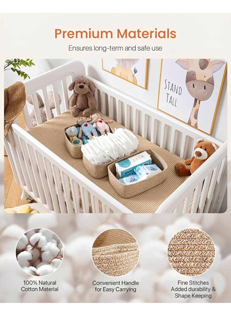 Small Storage Baskets Set of 3, Woven Cotton Rope Organizer Bins for Closet, Shelf, Nursery and Bathroom, Shallow Decorative Cube Basket, 30 x 19 x 12 cm, Natural Beige - Image 4
