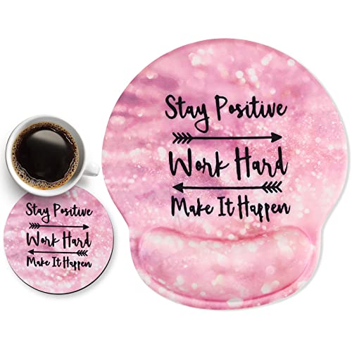 DINKY Ergonomic Mouse Pads, Cute Mouse Pad with Wrist Rest Support Gel, Non-Slip PU Base Mouse Mat with Memory Foam for Home, Office and Gaming, Easy Typing & Pain Relief (Pink Stay Positive) - Image 1