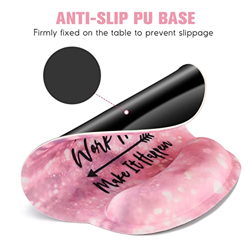 DINKY Ergonomic Mouse Pads, Cute Mouse Pad with Wrist Rest Support Gel, Non-Slip PU Base Mouse Mat with Memory Foam for Home, Office and Gaming, Easy Typing & Pain Relief (Pink Stay Positive) - Image 5