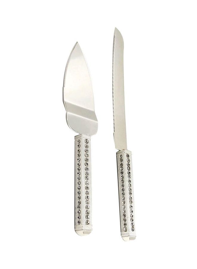 Loquat 2-Piece Cake Knife Set White/Silver 1xCake Shovel 13x37x3, 1xLarge 20cm