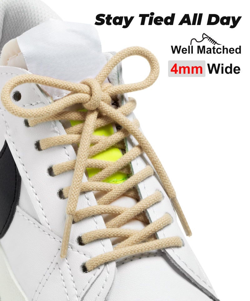 Handshop 2 pairs round cotton shoe laces for sneakers, 4 mm anti-slip round laces for athletic shoes, boots Khaki 120 - Image 3