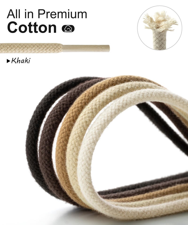 Handshop 2 pairs round cotton shoe laces for sneakers, 4 mm anti-slip round laces for athletic shoes, boots Khaki 120 - Image 2