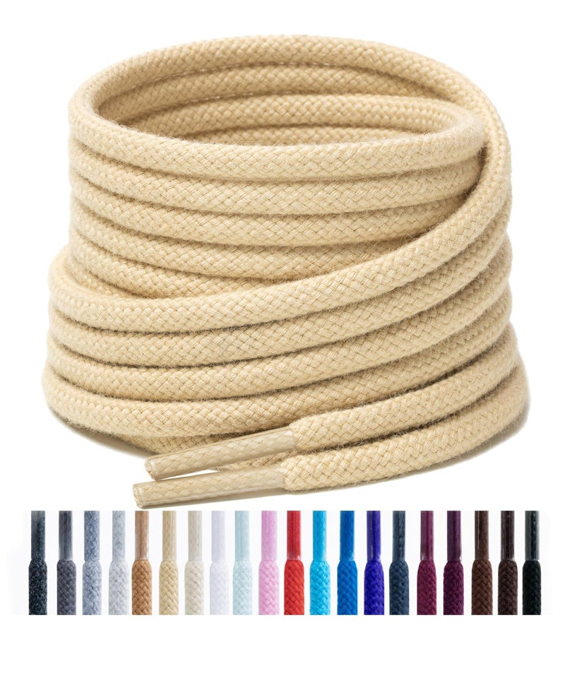 Handshop 2 pairs round cotton shoe laces for sneakers, 4 mm anti-slip round laces for athletic shoes, boots Khaki 120 - Image 1