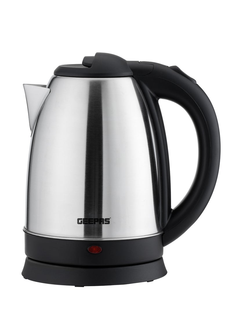 GEEPAS 1.8L Stainless Steel Electric Kettle 1500W | Fast Boil, Auto Shut-Off & Boil-Dry Protection | 360° Rotational Cordless Base | Concealed Heating Element | GK38083 Silver & Black | Made in UAE 1.8 L 1500 W GK38083 Silver & Black - Image 1