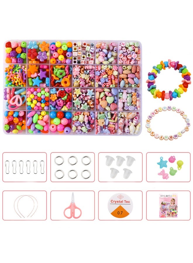 24-Grid Multicolour Candy Satr Beaded And Alphabet Letter Children Handmade DIY Jewelry Maker Kits With Tool Safety Scissors Kids DIY Unique Necklace Headband Accessories Sets Birthday Gift For Daughter - Image 1