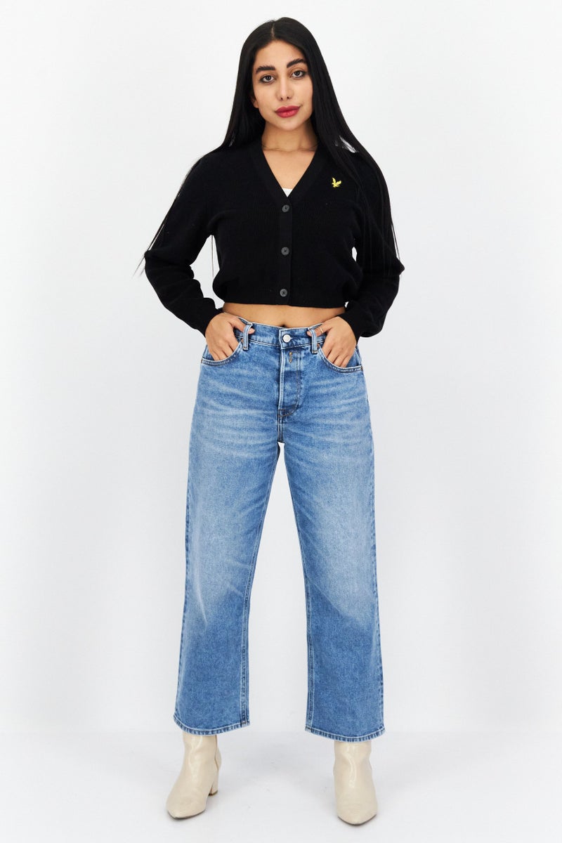 Lyle & Scott Women V-Neck Brand Logo Cardigans, Black  - Image 2
