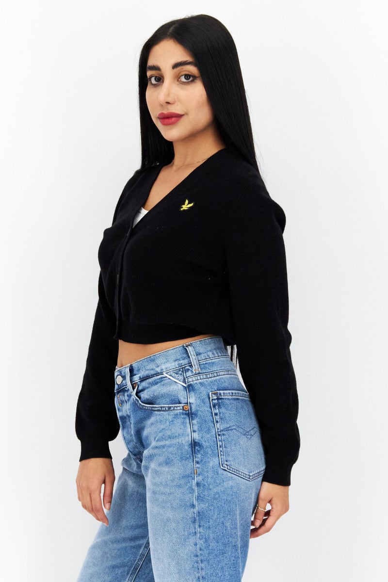 Lyle & Scott Women V-Neck Brand Logo Cardigans, Black  - Image 4