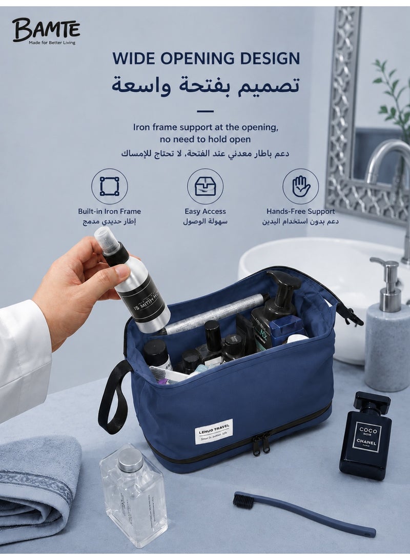 بامتي حقيبة مستلزمات عناية شخصية باللون الأزرق الكحلي بطبقتين، منظمة سفر مقاومة للماء مناسبة للسفر والنادي والاستخدام اليومي - Image 4