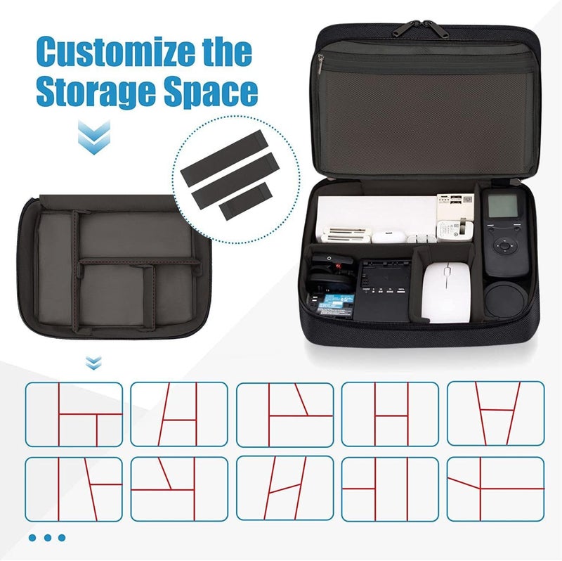 Gadget Travel Tech Organizer Case Bag Pouch for Electronic, Toiletry Organiser, Cosmetic Kit Polyester Water-Repellent for Phone, Charger, Hard Disk, Cables, Power Bank, Grey, Large Double - Image 5