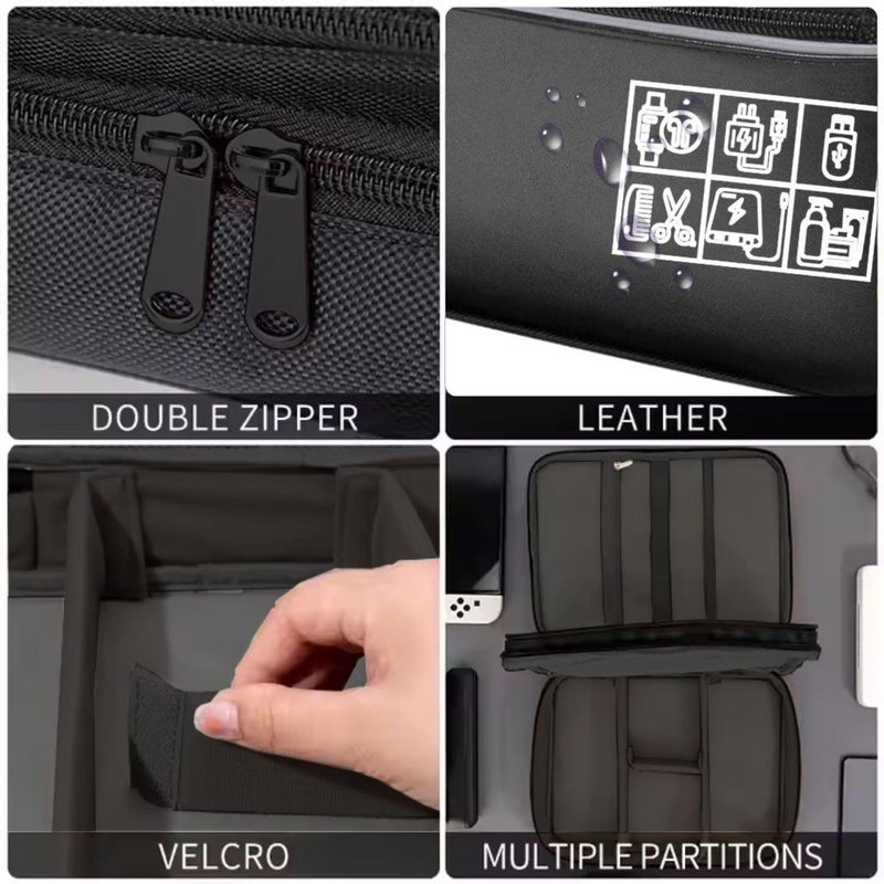 Gadget Travel Tech Organizer Case Bag Pouch for Electronic, Toiletry Organiser, Cosmetic Kit Polyester Water-Repellent for Phone, Charger, Hard Disk, Cables, Power Bank, Grey, Large Double - Image 4