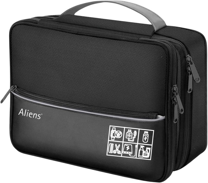 Gadget Travel Tech Organizer Case Bag Pouch for Electronic, Toiletry Organiser, Cosmetic Kit Polyester Water-Repellent for Phone, Charger, Hard Disk, Cables, Power Bank, Grey, Large Double - Image 1