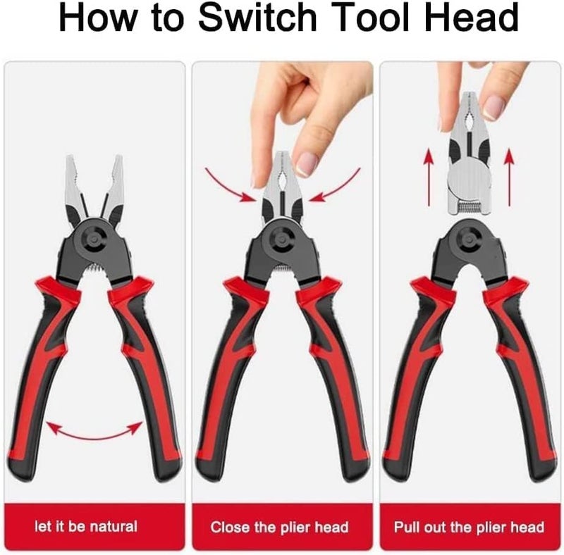 Honbuty Honbuty 5 in 1 multifunctional Pliers Tool Kit With 5 Interchangeable Heads Special For Electricians Combination Lineman PliersCable CuttingWire StrippingCrimping ToolsSheet  - Image 3