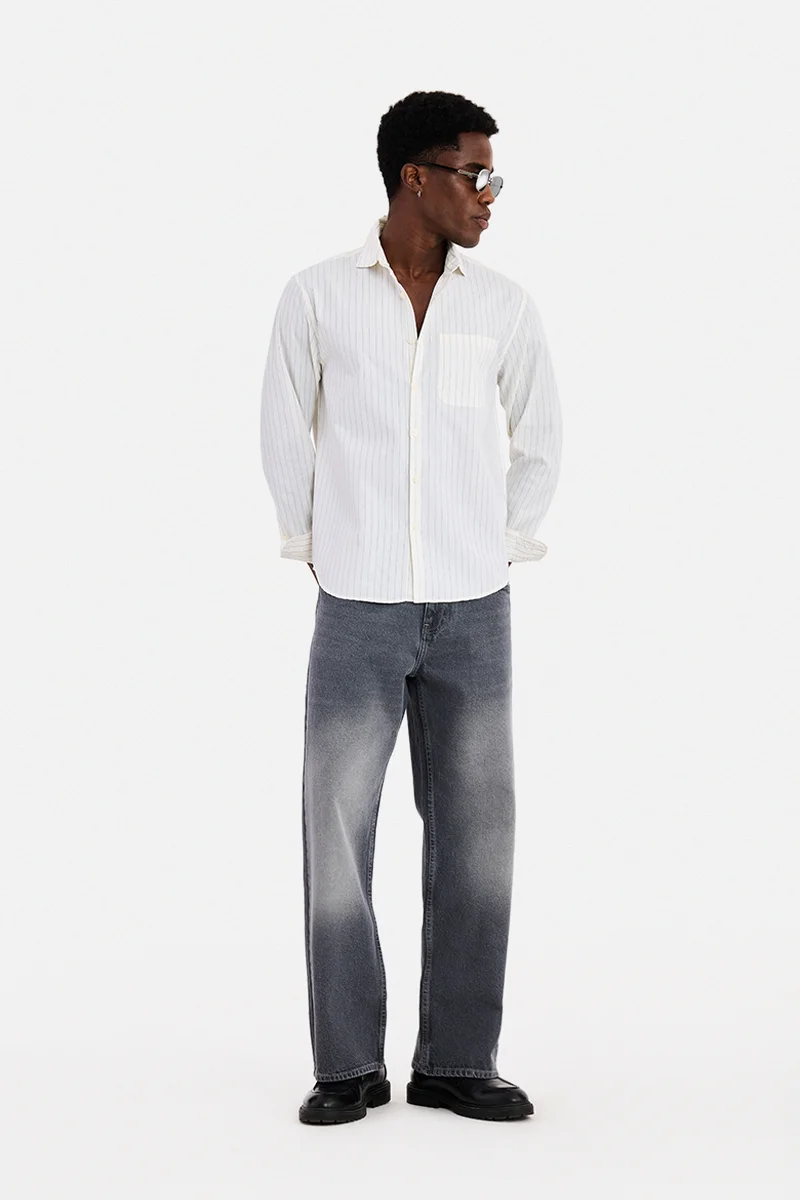 SNITCH White Striped Long Sleeve Regular Fit Casual Shirt