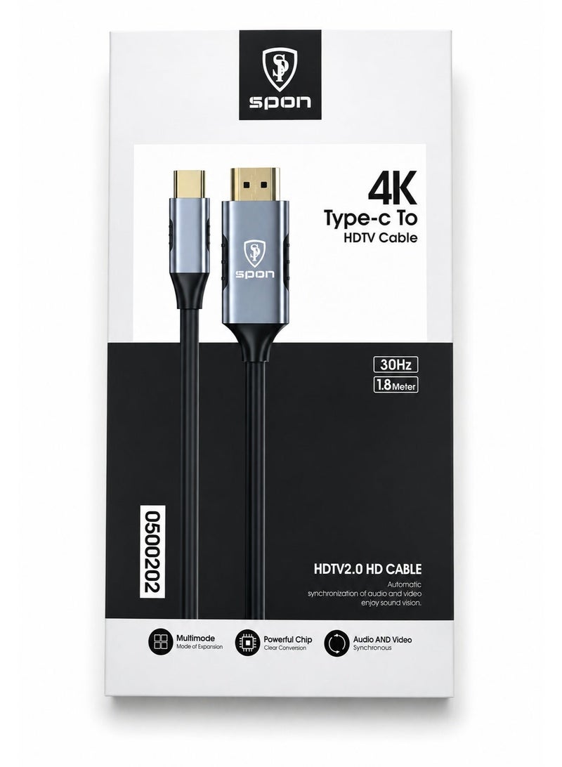 SPON 4K UHD Type-C to HDMI Adapter Cable – High-Definition Video Output for Laptop, Phone & Tablet - Image 2