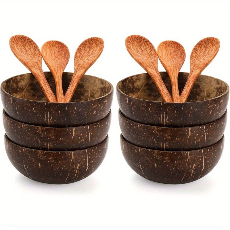 12 Pieces Handmade Wood Round Serving Bowls and Spoons for Party Picnic Yogurt Ice Cream - Image 1
