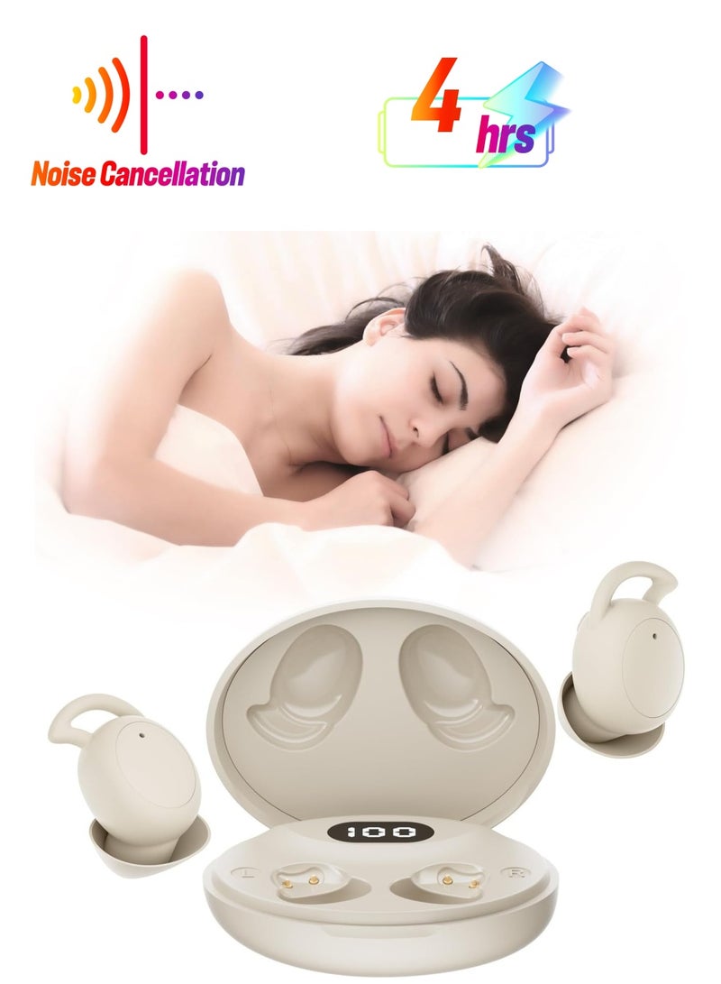 Captaintech Comfortable Sleep Earbuds for Side Sleepers, Noise Blocking and Cancelling Bluetooth Headphones for Sleeping and Sports in Beige - Image 1