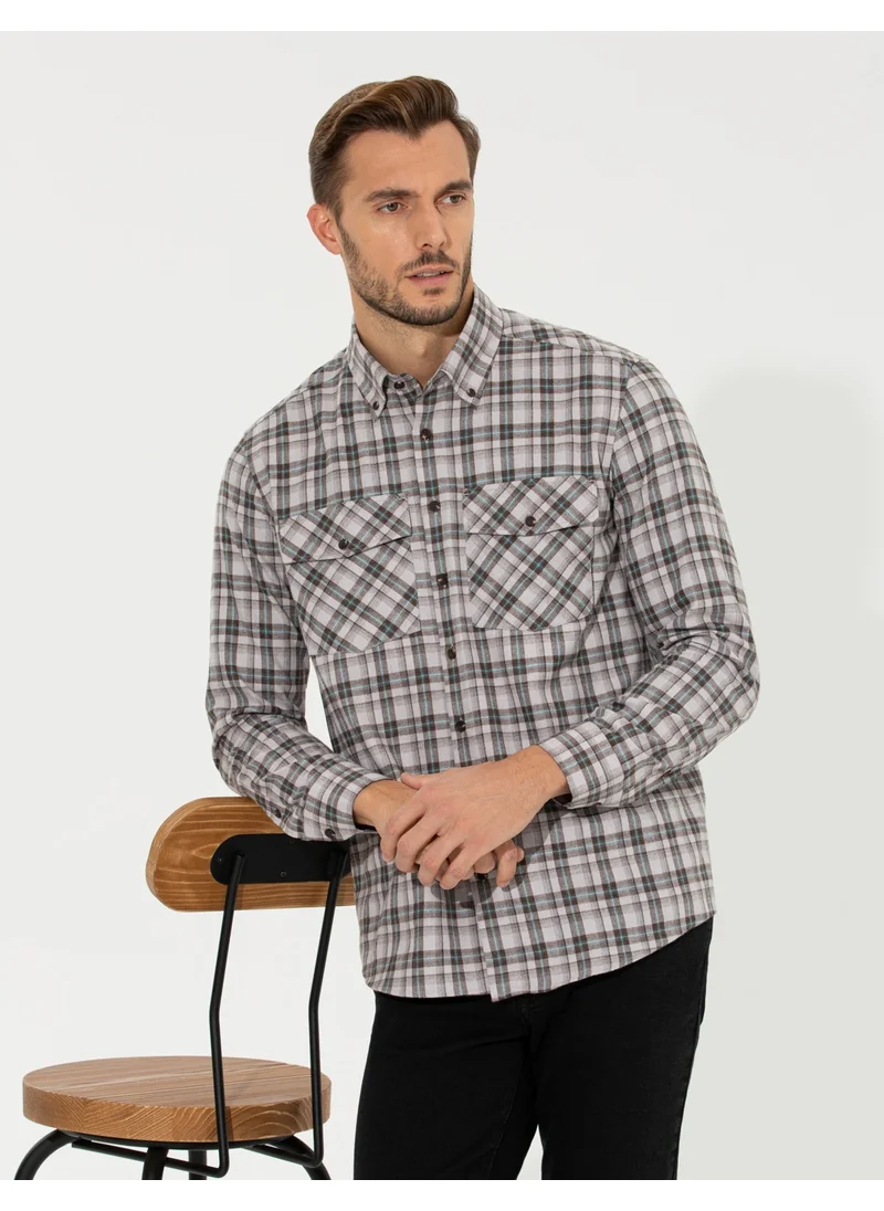 بيير كاردان Men's Light Brown Regular Fit Long Sleeve Shirt 50259474-VR002