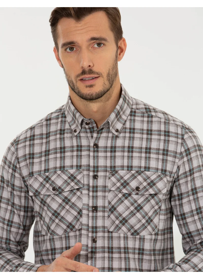 بيير كاردان Men's Light Brown Regular Fit Long Sleeve Shirt 50259474-VR002
