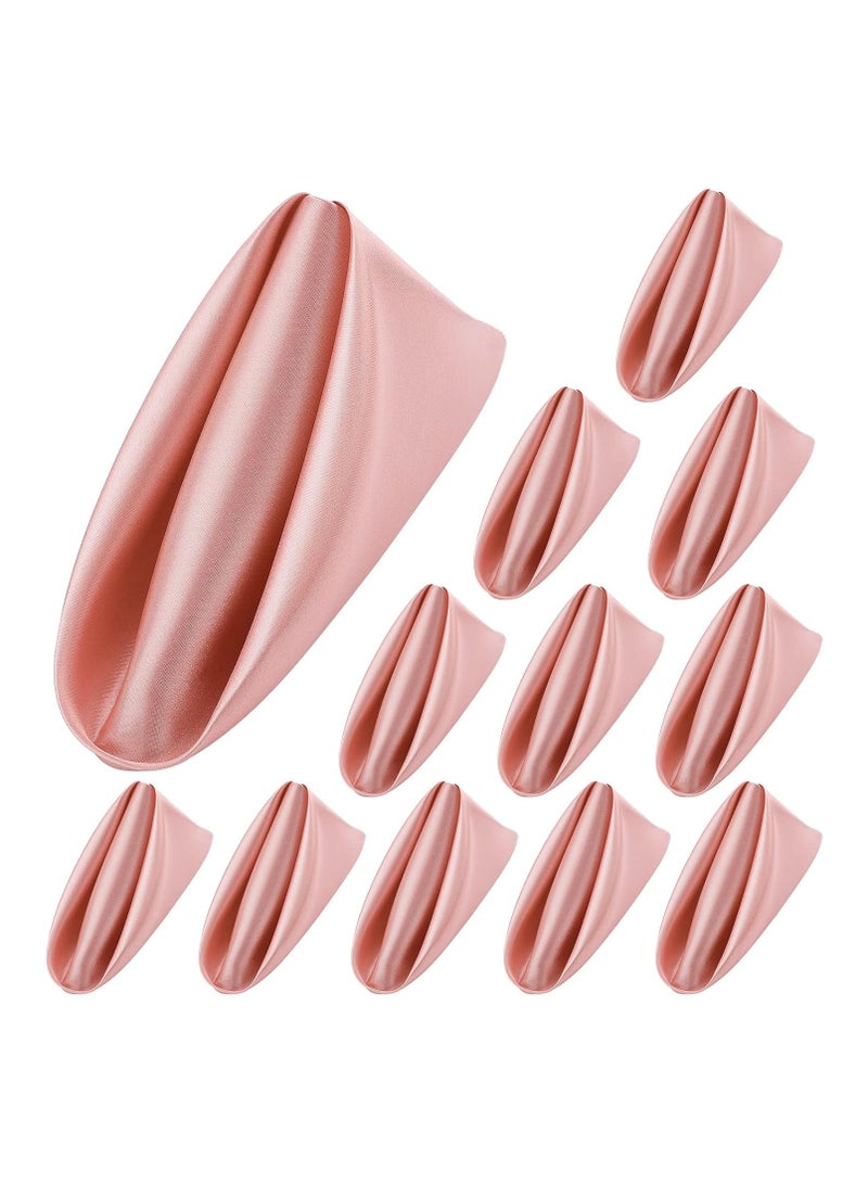 12 Pieces Satin Napkins Soft Washable Reusable Dinner Napkins Square Table Napkins 17 x 17 Inches for Restaurant Weddings Party Dinner Decoration (light pink) - Image 1