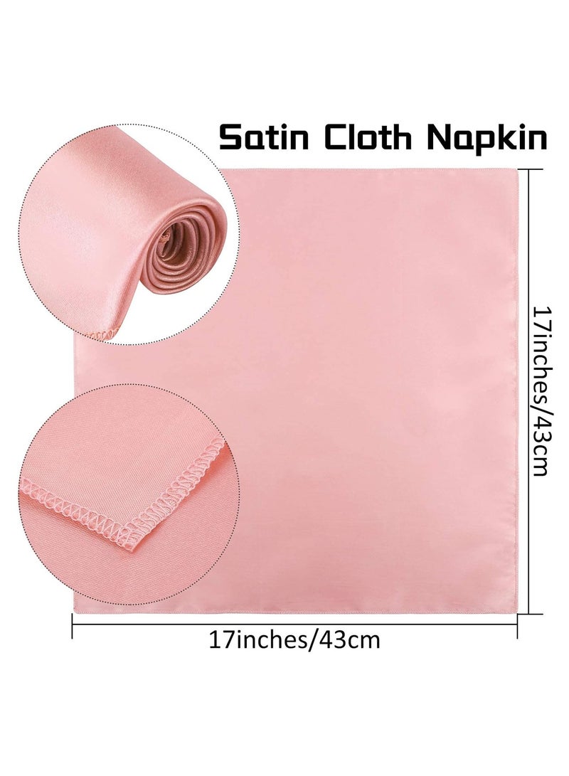 12 Pieces Satin Napkins Soft Washable Reusable Dinner Napkins Square Table Napkins 17 x 17 Inches for Restaurant Weddings Party Dinner Decoration (light pink) - Image 2