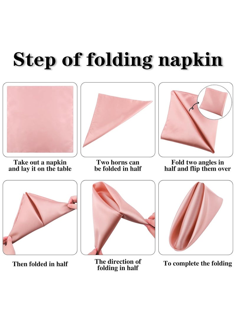 12 Pieces Satin Napkins Soft Washable Reusable Dinner Napkins Square Table Napkins 17 x 17 Inches for Restaurant Weddings Party Dinner Decoration (light pink) - Image 3