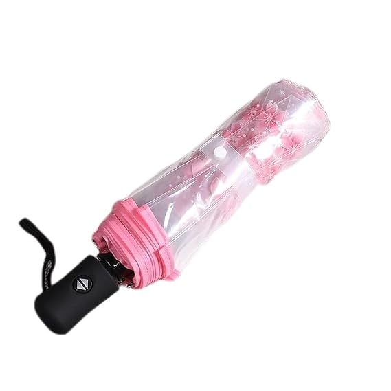 wfljl Transparent Umbrella, 11-Inch, with Pink Cherry Blossom Design, Clear Umbrellas for Rain, for Daily Use and Outdoor - Image 1