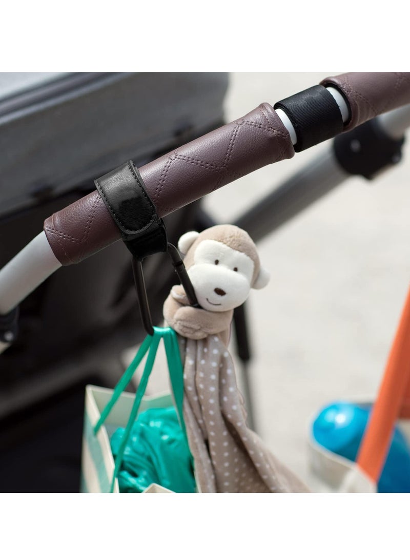 SYOSI Baby Stroller Hooks Bag Hooks for Hanging Diaper Bags Multipurpose Velcro Hooks for Grocery Shopping Bags Premium Leather Pram Stroller Bag Hook Straps 2 Pcs, Black - Image 4