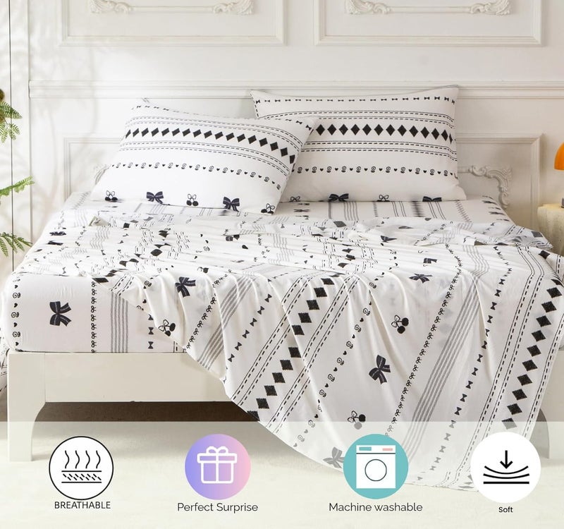SDY 7PCS Bow Floral,Cherry Comforter and Sheet Set Queen Sizeï¼ŒBoho Print Pattern Bedding Sets Includes 1*Comforter,1* Flat Sheet, 1*Fitted Sheet,2*Pillowcases and 2*PillowcaseShams - Image 4