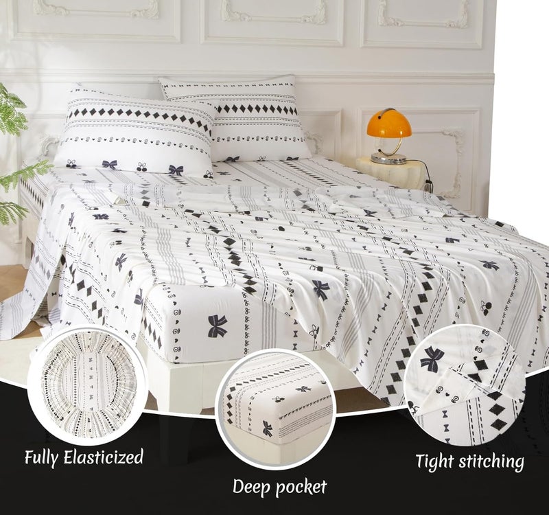 SDY 7PCS Bow Floral,Cherry Comforter and Sheet Set Queen Sizeï¼ŒBoho Print Pattern Bedding Sets Includes 1*Comforter,1* Flat Sheet, 1*Fitted Sheet,2*Pillowcases and 2*PillowcaseShams - Image 5