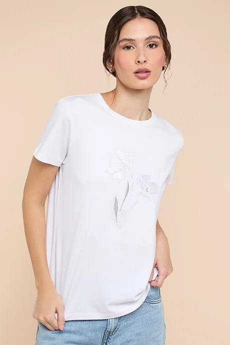 أر أند بي Printed T-Shirt with Crew Neck and Short Sleeves