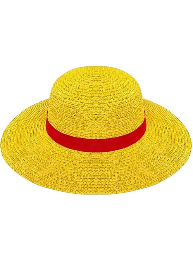 Halamodo Luffy القش قبعة,الأصفر الأداء الرسوم المتحركة قبعات كوسبلاي,أزياء الأنيمي قبعات,قبعات الشاطئ الصيفية مع سلسلة للبنات الأولاد النساء حفلة الهالوين زي القراصنة - Image 4
