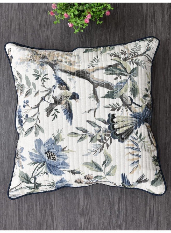 Clasiko Cushion Covers Set of 5; White & Blue with Quilting; Cotton Fabric; 20x20 Inches; Color Fastness Guarantee 16467 - Image 4