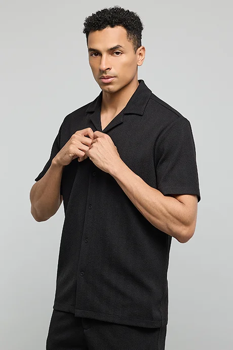R&B Textured Shirt with Crew Neck and Short Sleeves