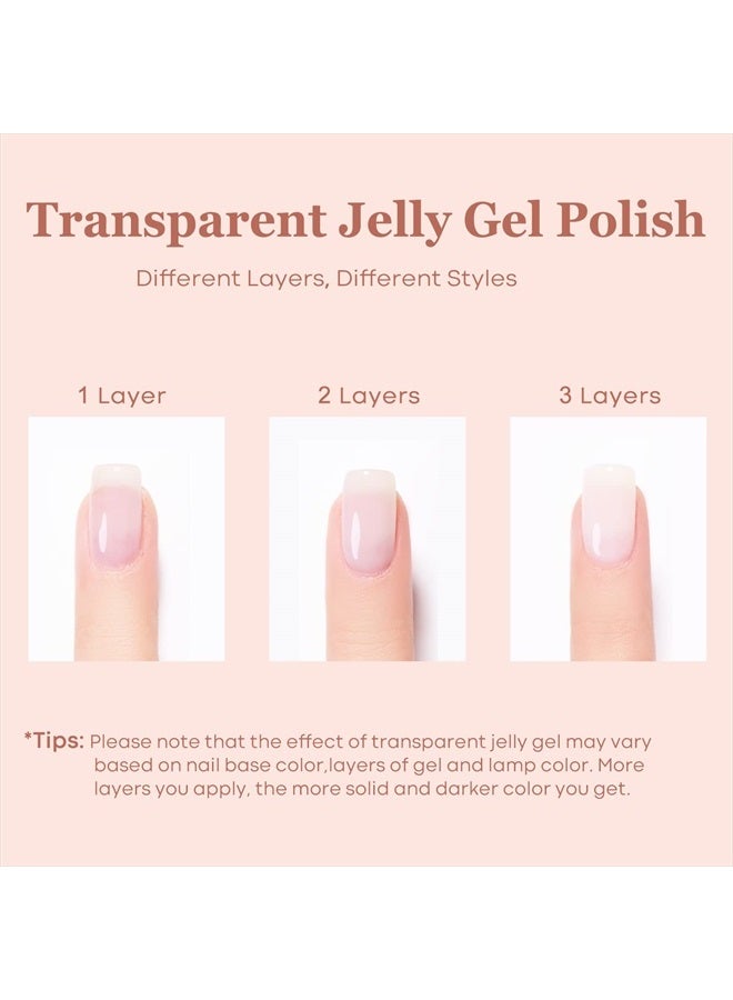 modelones Gel Nail Polish 6 Colors Transparent Jelly Milky White Sheer Pink Neutral Nude Gel Polish Nail Kit Soak off U V Light Nail Polish French Nail Art Manicure DIY Salon Home for Women Girls - Image 3