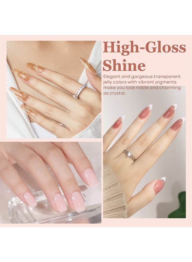 modelones Gel Nail Polish 6 Colors Transparent Jelly Milky White Sheer Pink Neutral Nude Gel Polish Nail Kit Soak off U V Light Nail Polish French Nail Art Manicure DIY Salon Home for Women Girls - Image 5