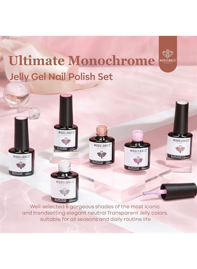 modelones Gel Nail Polish 6 Colors Transparent Jelly Milky White Sheer Pink Neutral Nude Gel Polish Nail Kit Soak off U V Light Nail Polish French Nail Art Manicure DIY Salon Home for Women Girls - Image 2