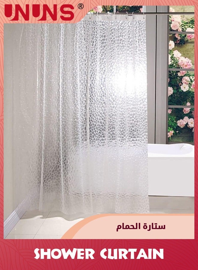 UNUNS Shower Curtain,3D Water Cube PEVA Plastic Shower Curtain With Grommet Holes And Accessories,Heavy Duty Clear Waterproof Shower Curtain Liner For Bathroom Decor-180 x 180 cm - Image 1