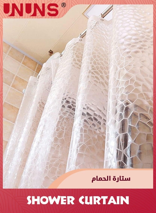 UNUNS Shower Curtain,3D Water Cube PEVA Plastic Shower Curtain With Grommet Holes And Accessories,Heavy Duty Clear Waterproof Shower Curtain Liner For Bathroom Decor-180 x 180 cm - Image 2