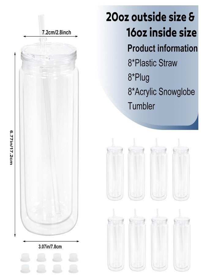 CHLJAR 8 Pack Acrylic Snow Globe Tumbler, 20oz Snowglobe Cups with Pre Drilled Hole, Double Wall Plastic Cups Blanks with Clear Lid and Plastic Straw, Glitter Snow Globe Cup for DIY Gift - Image 2