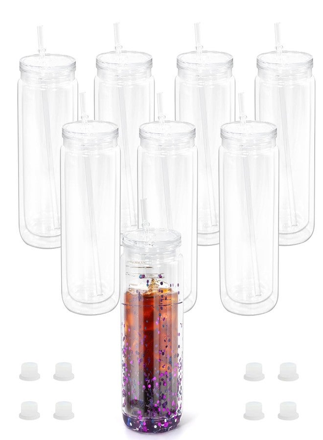 CHLJAR 8 Pack Acrylic Snow Globe Tumbler, 20oz Snowglobe Cups with Pre Drilled Hole, Double Wall Plastic Cups Blanks with Clear Lid and Plastic Straw, Glitter Snow Globe Cup for DIY Gift - Image 1