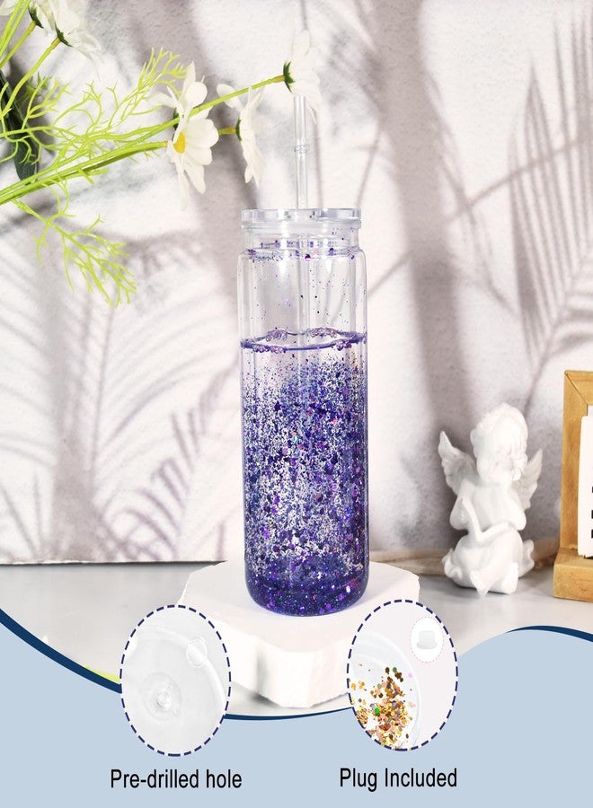 CHLJAR 8 Pack Acrylic Snow Globe Tumbler, 20oz Snowglobe Cups with Pre Drilled Hole, Double Wall Plastic Cups Blanks with Clear Lid and Plastic Straw, Glitter Snow Globe Cup for DIY Gift - Image 5